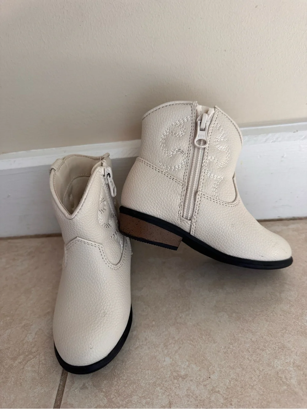 Cat & Jack Cream Ankle Boots with Side Zip